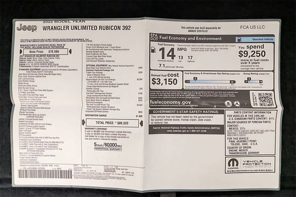 2022 Jeep Wrangler Unlimited Rubicon 392